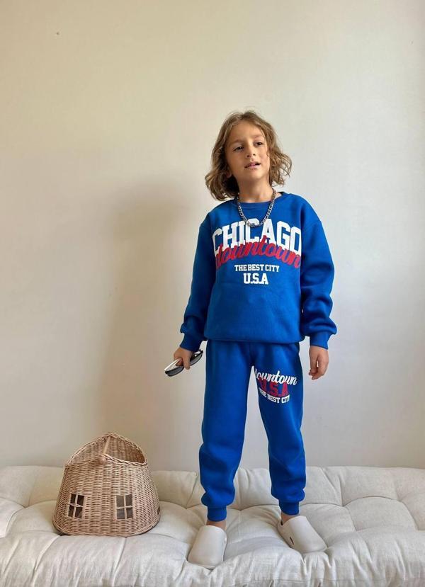 ERKEK ÇOCUK CHİCAGO NAKIŞLI 3 İPLİK ŞARDONLU EŞOFMAN TAKIMI - Image 1