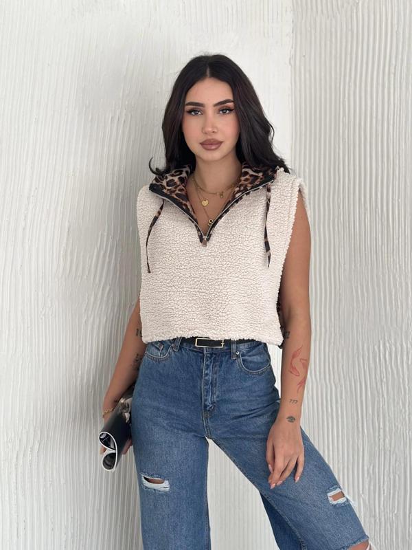 BİÇOMİ Astarlı kapşonlu kuzu yelek beyaz t1243 - Image 1