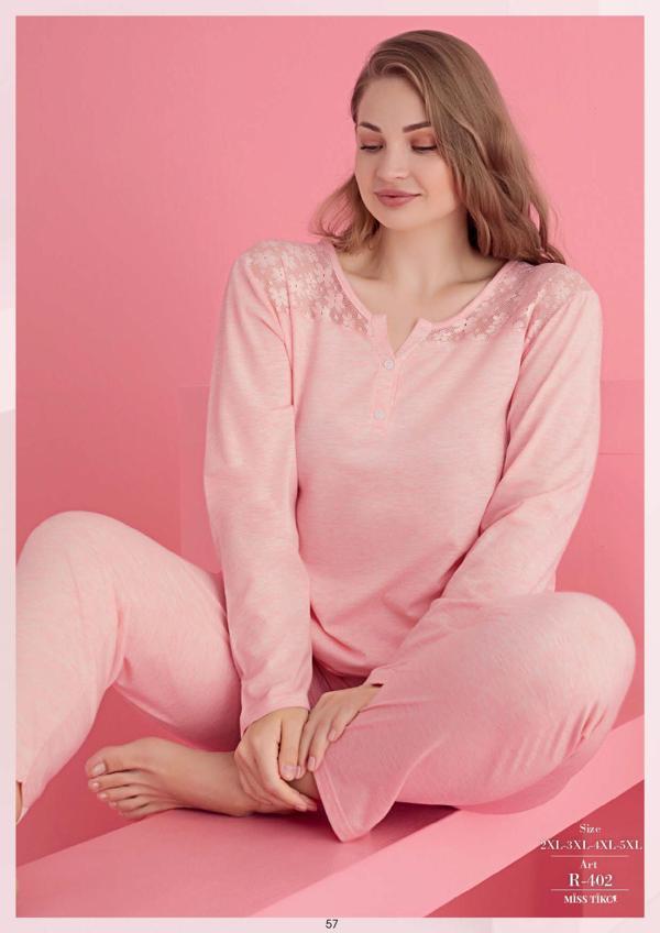 Bicomi Büyük Beden Pamuklu Dantel İşlemeli Pijama Takımı - Image 1