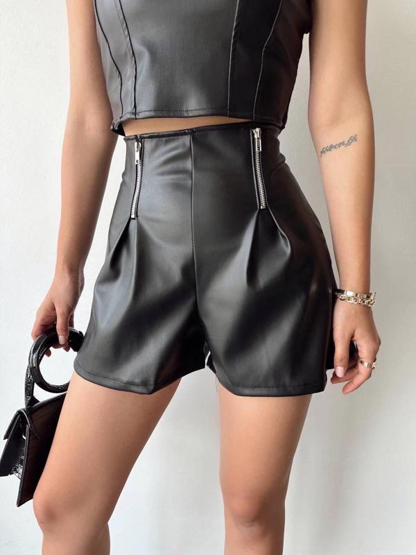 BİÇOMİ Çift fermuarlı deri şort h24394 - Image 1