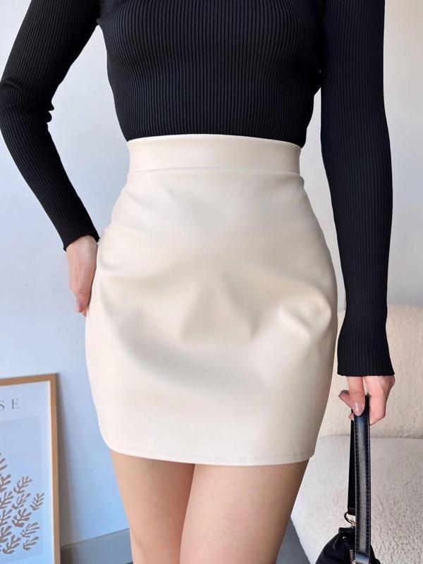 BİÇOMİ Düz deri etek bej h24468 - Image 1