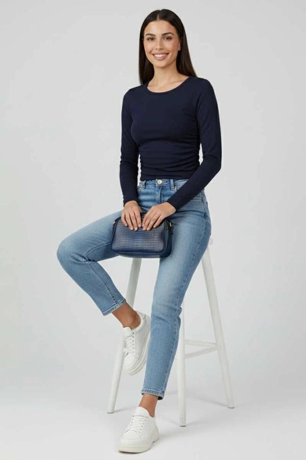 BİÇOMİ Yanı Büzgülü bluz Lacivert T4322 - Image 1