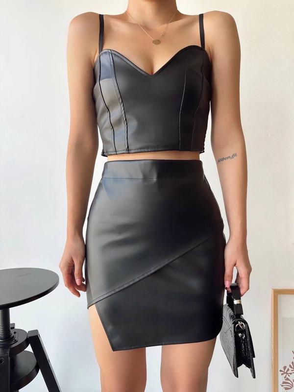 BİÇOMİ Kapaklı asimetrik model deri etek siyah s240106 - Image 1