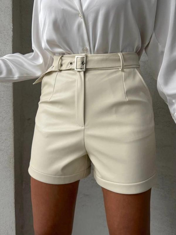 BİÇOMİ Kemerli deri şort krem h241003 - Image 1