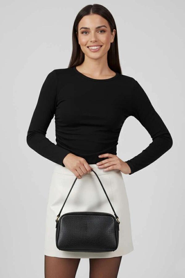 BİÇOMİ Yanı Büzgülü bluz siyah T4322 - Image 1