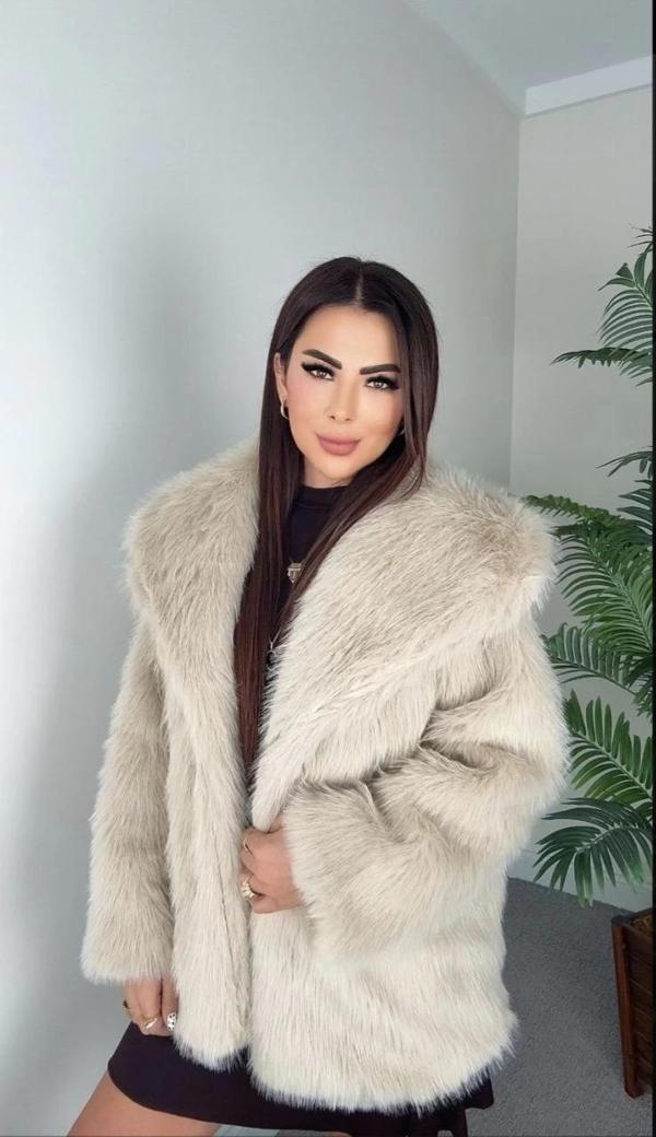 BİÇOMİ Önü çıtçıtlı loli kürk bej t4149 - Image 1