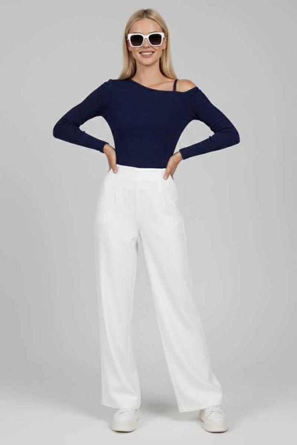 BİÇOMİ Tek Omuz İpli Bluz Lacivert T4328 - Image 1