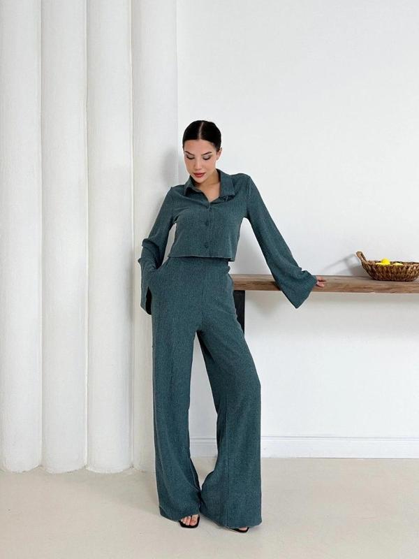 BİÇOMİ Gömlek yaka kaplama düğmeli takım petrol yeşili st265866 - Image 1