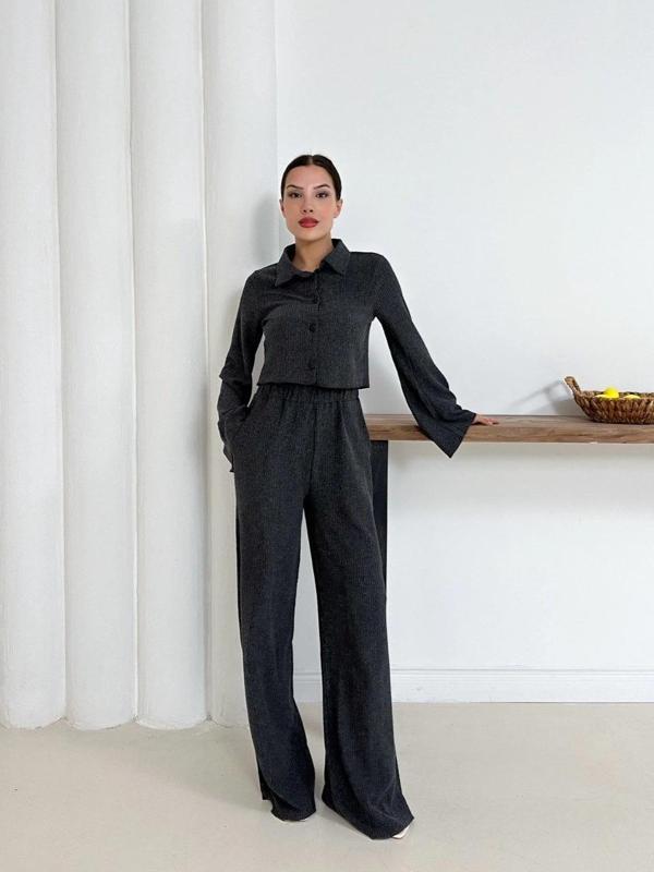 BİÇOMİ Gömlek yaka kaplama düğmeli takım antrasit st265866 - Image 1