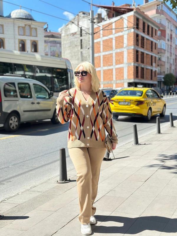 BİÇOMİ Hırka pantolon alt üst triko takım vizon - Image 1