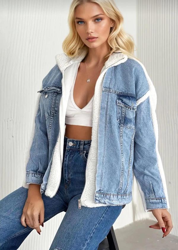 BİÇOMİ Kürklü kot ceket mavi t7009 - Image 1