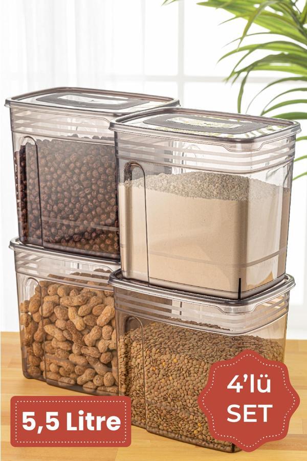 4'lü 5,5 Litre Strip Mega Boy Erzak Saklama Kabı Antrasit - Image 1