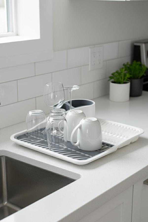 Tezgah Üstü Modern Bulaşıklık Beyaz | Kaşıklıklı Bulaşık Kurutma Sepeti - Image 1