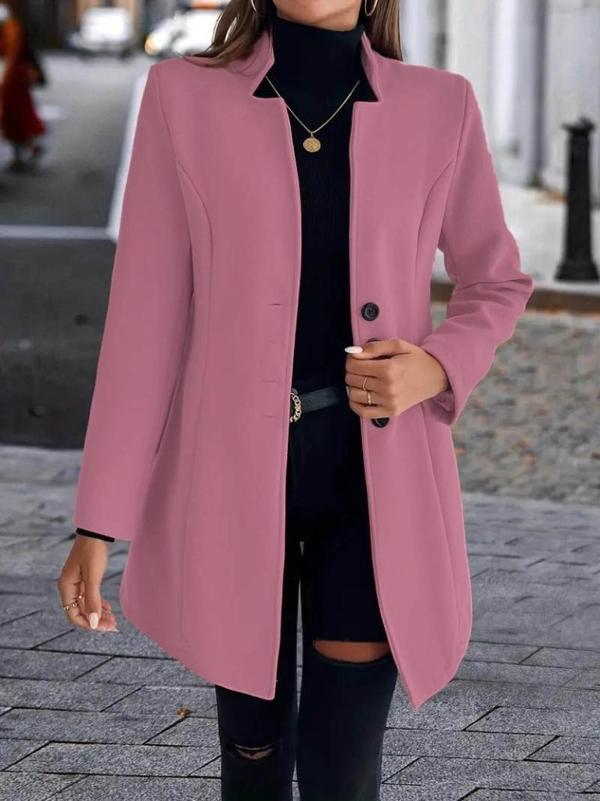 MDB Kadın Uzun Kollu Kırlangıç Yaka önden Düğmeli Kısa Kaşe Kaban - Image 1