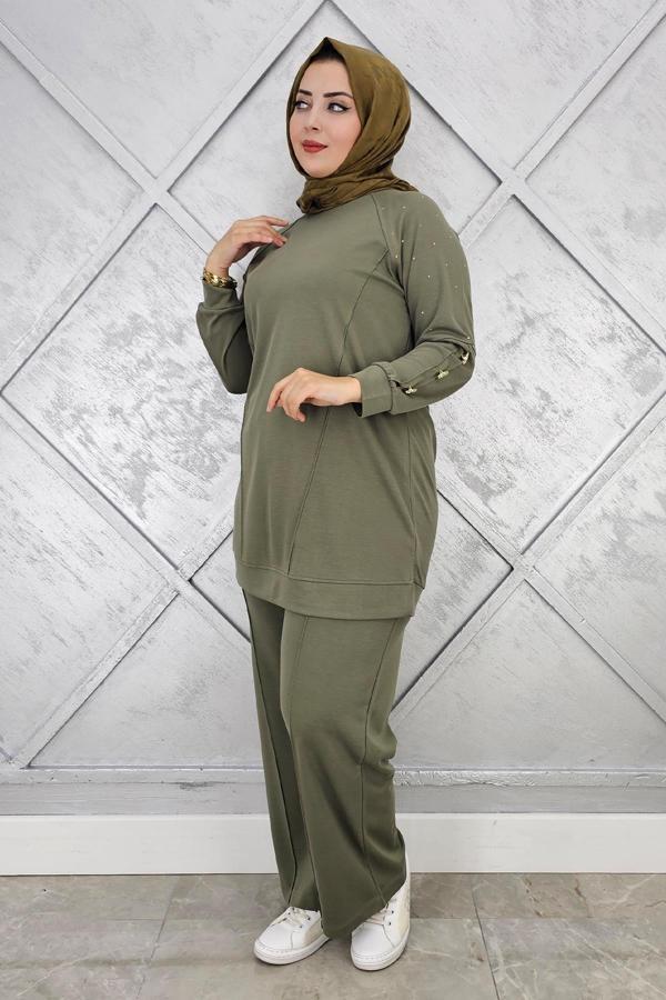 KADIN NERVÜR DİKİM DÜĞME DETAYLI TESETTÜR TAKIM - Image 1