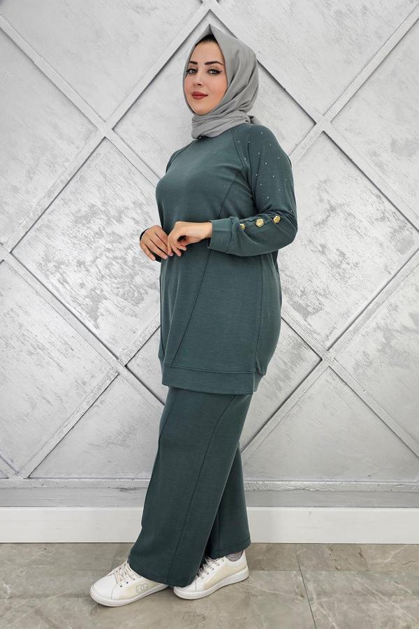 KADIN NERVÜR DİKİM DÜĞME DETAYLI TESETTÜR TAKIM - Image 1