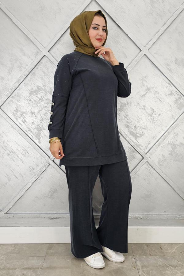 KADIN NERVÜR DİKİM DÜĞME DETAYLI TESETTÜR TAKIM - Image 1