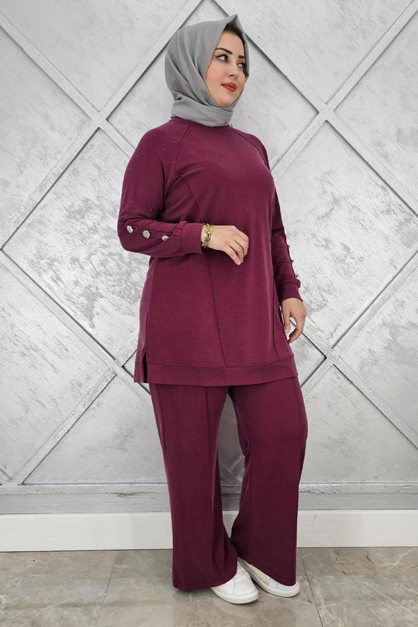 KADIN NERVÜR DİKİM DÜĞME DETAYLI TESETTÜR TAKIM - Image 1