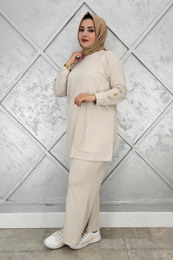 KADIN NERVÜR DİKİM DÜĞME DETAYLI TESETTÜR TAKIM - Image 1