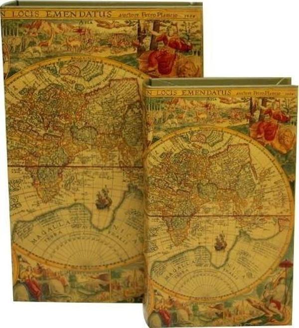 Kutu Kitap Harita 2'li Set Dekoratif Hediyelik - Image 1
