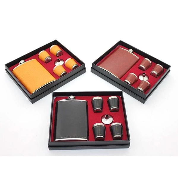 Paslanmaz Çelik 4 Shot Bardaklı Derili Matara Seti - Image 1