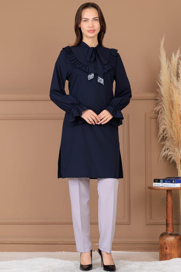 Asel Tunik Pantolon İkili Tesettür Takım Lacivert - Image 1