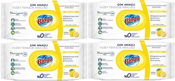 Bingo Clean Yüzey Temizlik Havlusu 96 Yaprak Limon Kokulu Plastik Kapaklı (4 Lü Set) 384 Yaprak - Image 1