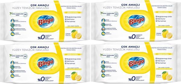 Bingo Clean Yüzey Temizlik Havlusu 96 Yaprak Limon Kokulu Plastik Kapaklı (4 Lü Set) 384 Yaprak - Image 1