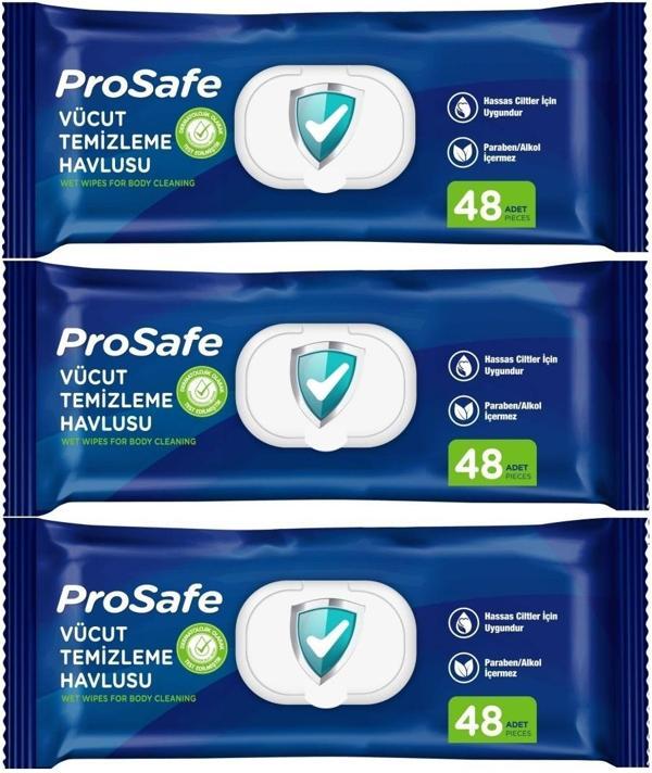 Prosafe Hasta Vücut Temizleme Islak Mendil Havlu 48 Yaprak XL (3 Lü Set) Plastik Kapak - Image 1