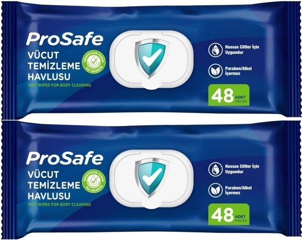 Prosafe Hasta Vücut Temizleme Islak Mendil Havlu 48 Yaprak XL (2 Li Set) Plastik Kapak - Image 1