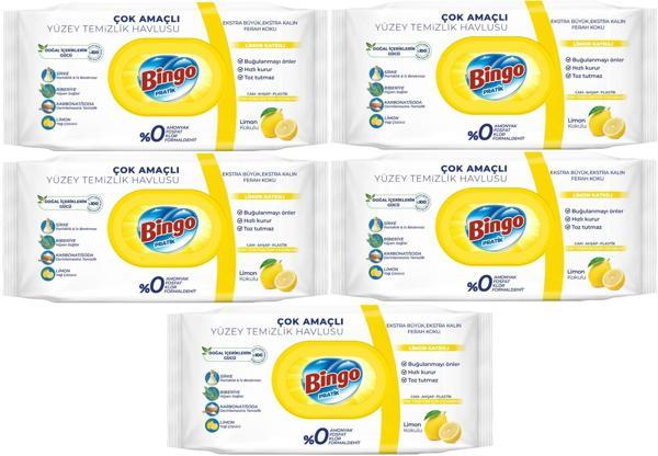 Bingo Clean Yüzey Temizlik Havlusu 96 Yaprak Limon Kokulu Plastik Kapaklı (5 Li Set) 480 Yaprak - Image 1