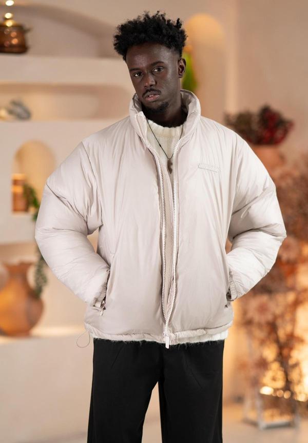 Oversize (Bol Kesim) Dik Yaka Fermuar Kapamalı Şişme Mont - Image 1