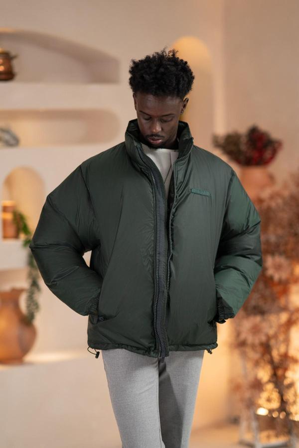 Oversize (Bol Kesim) Dik Yaka Fermuar Kapamalı Şişme Mont - Image 1