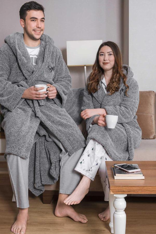 Uzun Kapüşonlu Welsoft Sabahlık Aile Seti - Image 1