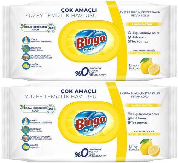 Bingo Clean Yüzey Temizlik Havlusu 96 Yaprak Limon Kokulu Plastik Kapaklı (2 Li Set) 192 Yaprak - Image 1