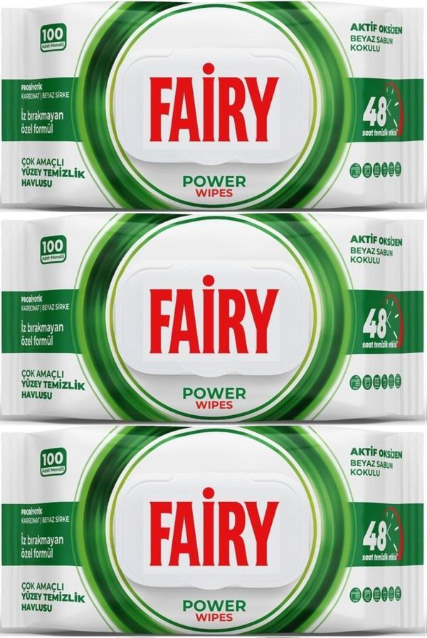 Fairy Yüzey Temizlik Havlusu 100 Yaprak Aktif Oksijen - Beyaz Sabun - Karbonat (3 Lü Set) 300 Yaprak - Image 1