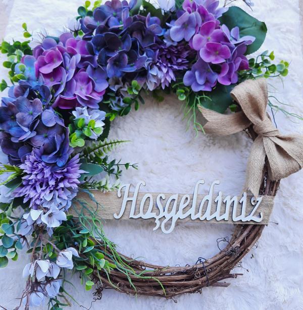 Lotus Hediye Mor Ortancalı Kapı Süsü çelenk - Image 1