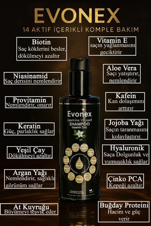 Evonex Bitkisel 14 Aktif Kompleksli Dökülme Karşıtı Şampuan –Sls/Sles, Paraben, Silikon, Tuz İçermez - Image 1