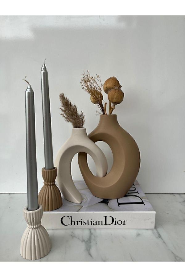 Hobincan özel tasarım sarmaşık sevgili vazo, şamdan mumluklu set 22x16&17x14 - Image 1