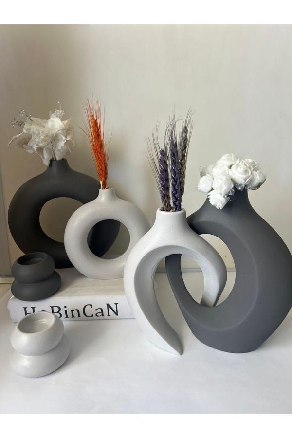 Hobincan özel tasarım sarmaşık sevgili vazo, 2 li top mumluklu 6 parça set  - Image 1