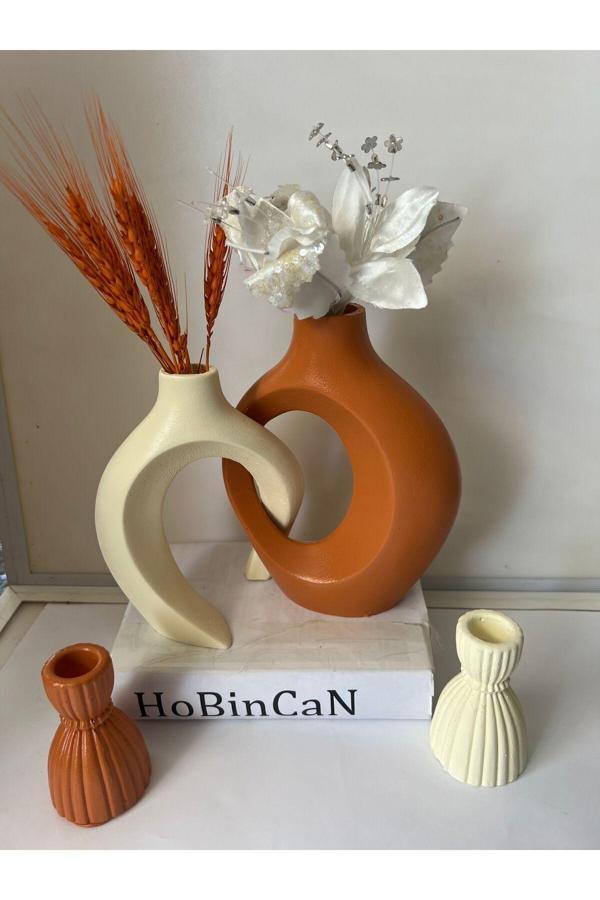 Hobincan özel tasarım sarmaşık sevgili vazo, şamdan mumluklu set 22x16&17x14 - Image 1