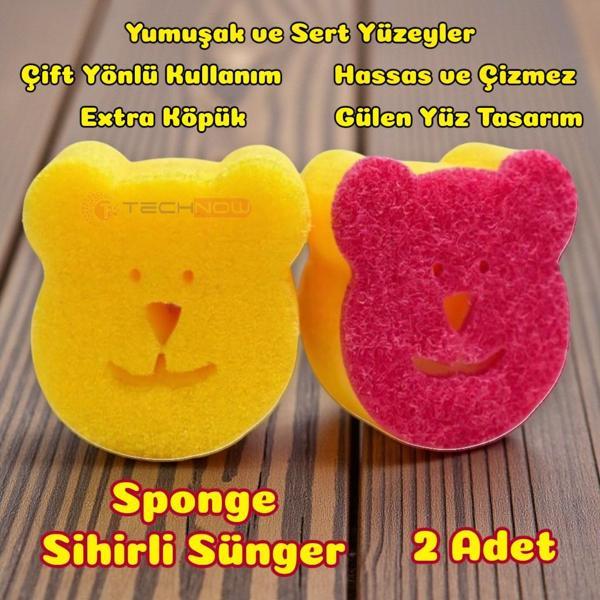 Technow Sponge Çift Taraflı Gülen Yüz Çok Amaçlı Sihirli Bulaşık Süngeri  2 Adet - Image 1