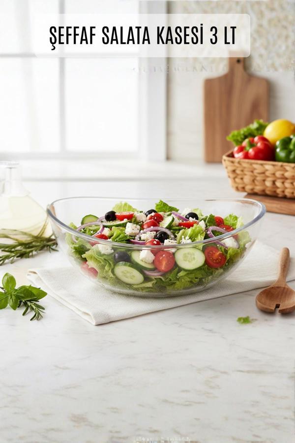 Şeffaf Akrilik Salata Kasesi 25 x 32 x 12 cm – 3 Lt - Image 1