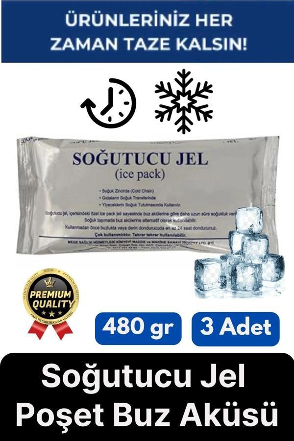 Premium Dayanıklı Güvenli Malzeme Yolculuk Seyahat Yiyecek Soğutucu Jel Poşet Buz Aküsü 480gr 3 Adet - Image 1