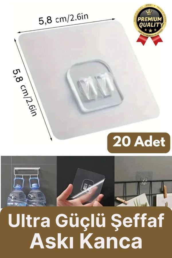 20 Adet Süper Güçlü Şeffaf İz Bırakmaz Suya Dayanıklı Banyo Duş Mutfak Tablo Raf Tutucu Askı Kanca - Image 1