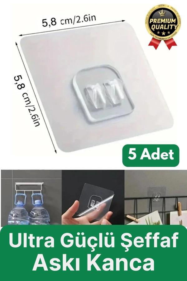 5 Adet Ultra Güçlü Suya Dayanıklı İz Bırakmaz Şeffaf Banyo Mutfak Ayna Tablo Raf Tutucu Askı Kanca - Image 1