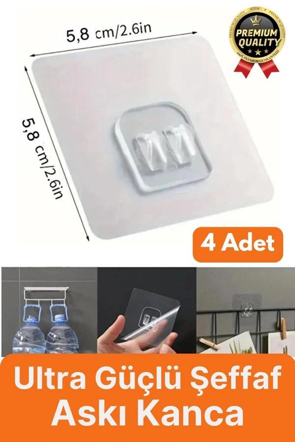 4 Adet Ultra Güçlü Suya Dayanıklı İz Bırakmaz Şeffaf Mutfak Banyo Tablo Raf Ayna Tutucu Askı Kanca - Image 1