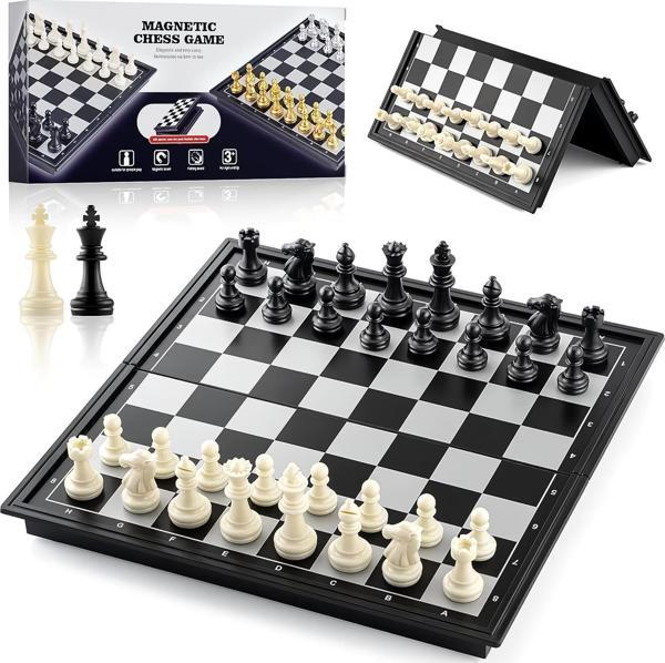 Klasik Katlanır Manyetik Satranç Takımı Okullar & Seyahat İçin Satranç Takımı 2li Dama Satranç Seti - Image 1