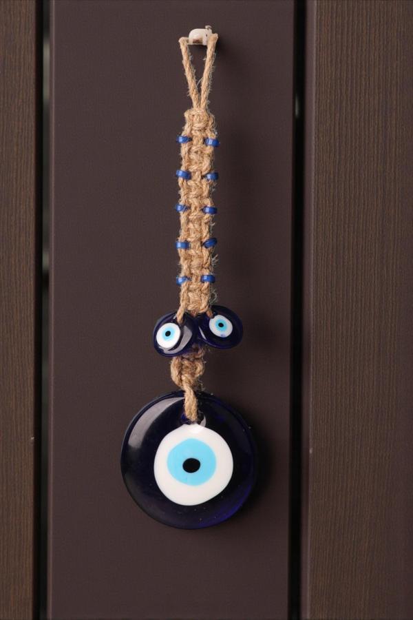 Lüks Makrome Hasır İşlemeli Büyük Nazar Boncuğu Duvar ve Kapı Süsü Dekoratif Ev Ofis Hediyesi Mdl: 3 - Image 1