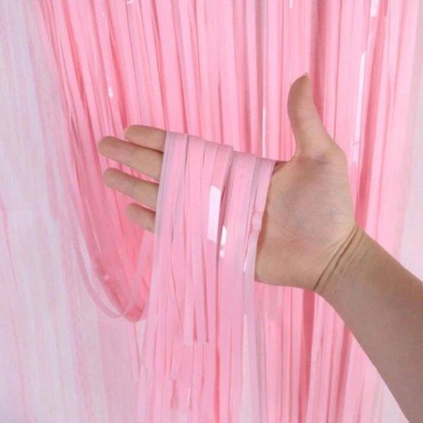 BFS  Soft Pembe Püsküllü Kapı Perdesi - Parti, Baby Shower, Cinsiyet Partisi 1x2 m - Image 1